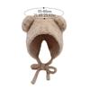Lace-up Ear Protection Hat Warm Plush Beanie Cap Cute Bear Ears Knit Hat  Cold Weather