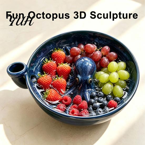 Retro Stijl Fruitschaal Octopusvormig Bessen Wassen met Afvoer Sleuven, Keramische Afspoel Zeef, Decoratieve Groente Zeef voor Bessen En Vruchten