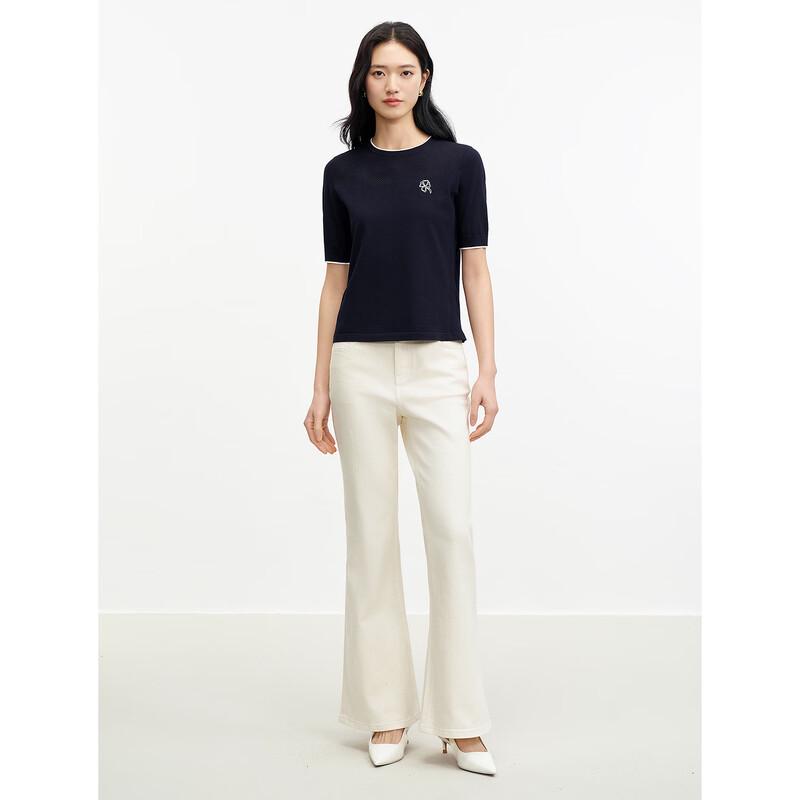 JUZUI Women's Contrast Round Neck Loose Sweater