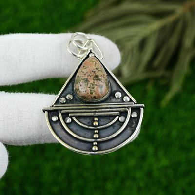 Anniversary Gift For Her Natural Unakite Gemstone Pendant 925 Sterling Silver