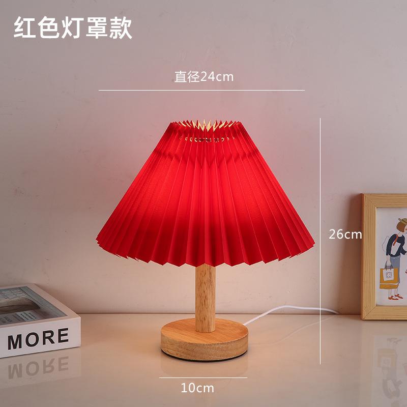 Led Bedside Lamp Night Light Desk Table Study Beside Room Bedroom Sleep Lighting Decoration Retro Pleated Sleeping