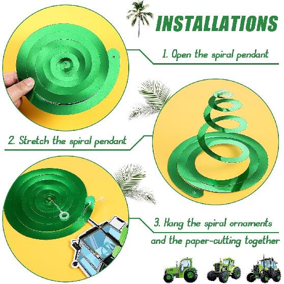 Marspark 30 Pieces Tractor Birthday Party Decorations Cars Theme Party Supplies Green Hanging Swirls Favors Decorations for Transportation Birthday 5