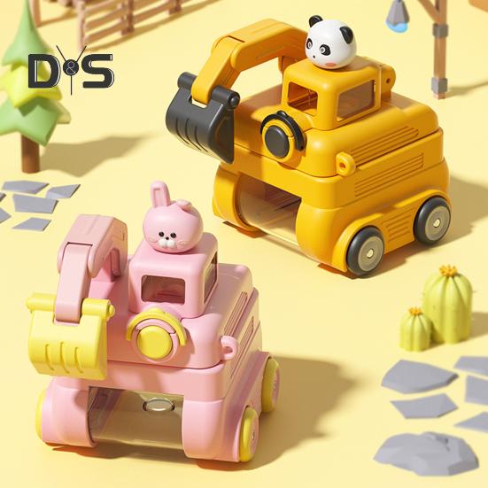 Sticlă de apă Excavator pentru copii 500ml Cupă Cartoon etanșă cu roți Curea ajustabilă Pai cu capac rabatabil Sticlă de apă pentru școală exterior