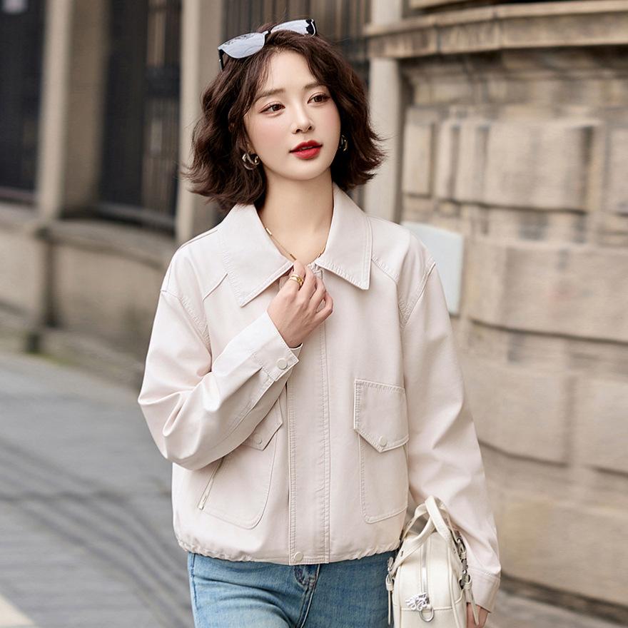 Vintage Leather Jacket Women's Spring and Autumn New Loose Black Short Jacket Motorcycle Top