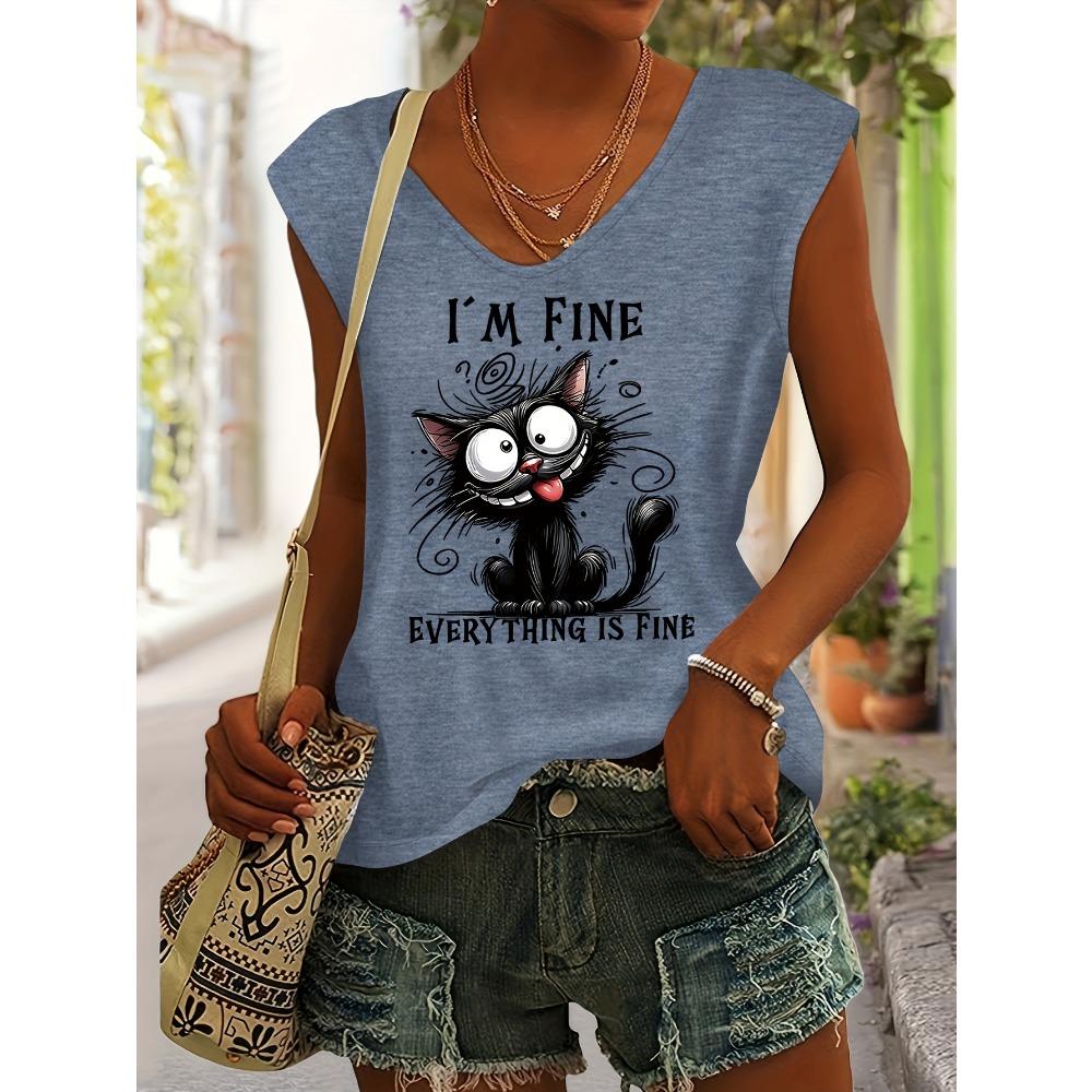 Cartoon cat print spring/summer V-neck vest