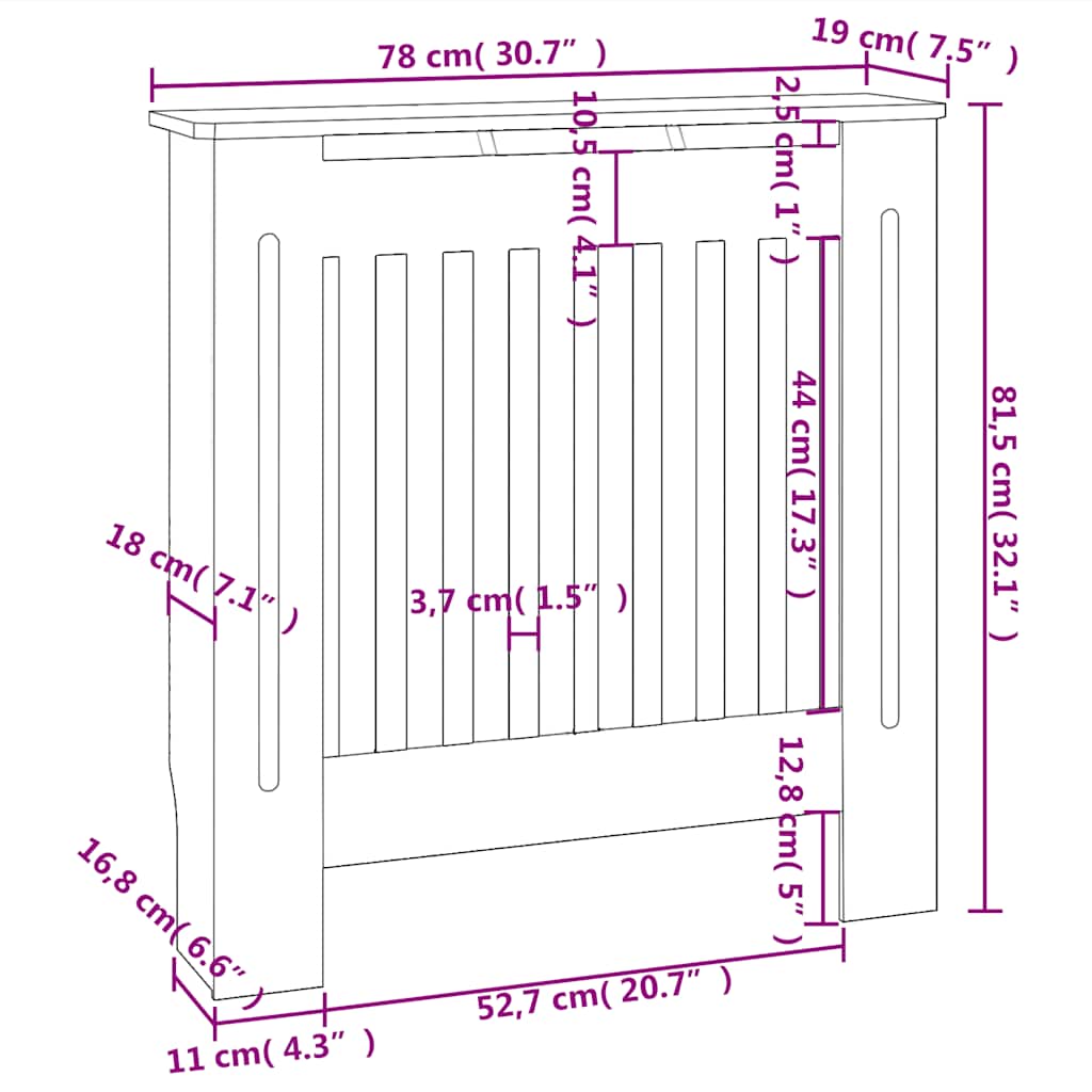 Holzbasierte Heizkörperverkleidung Weiß 78 cm