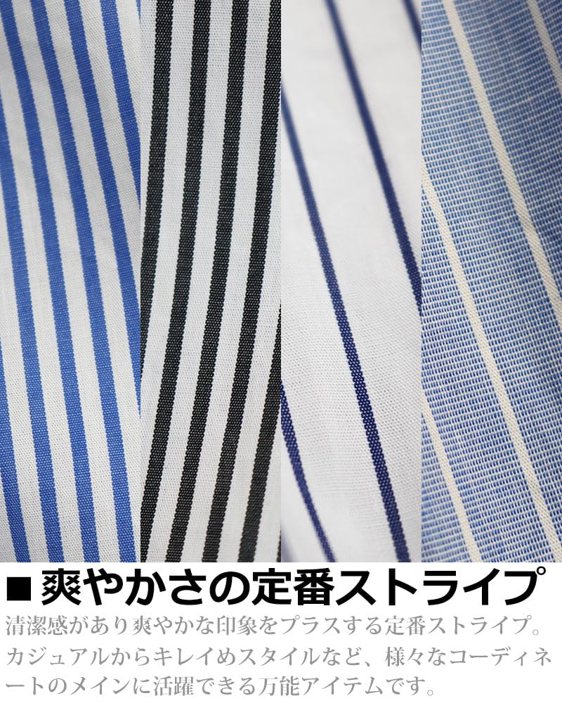 Quintet VINTAGE EL Band Collar Striped Stand Long Made in Size Men's Shirt, Collar, Sleeve, Japan, L, Navy, 11-70192 (Size 3-2)