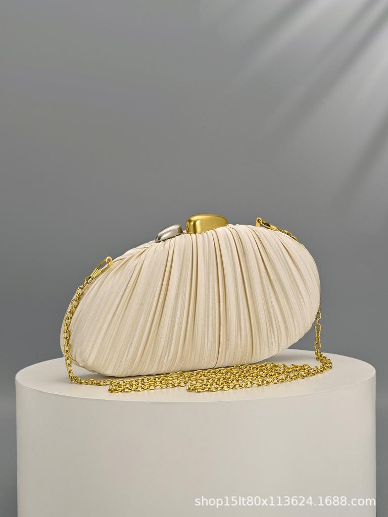 Shell Pleated Dinner Bag Pearl Hand Bag Versatile Fashion Silk Evening Dress Cheongsam Bag Light Luxury