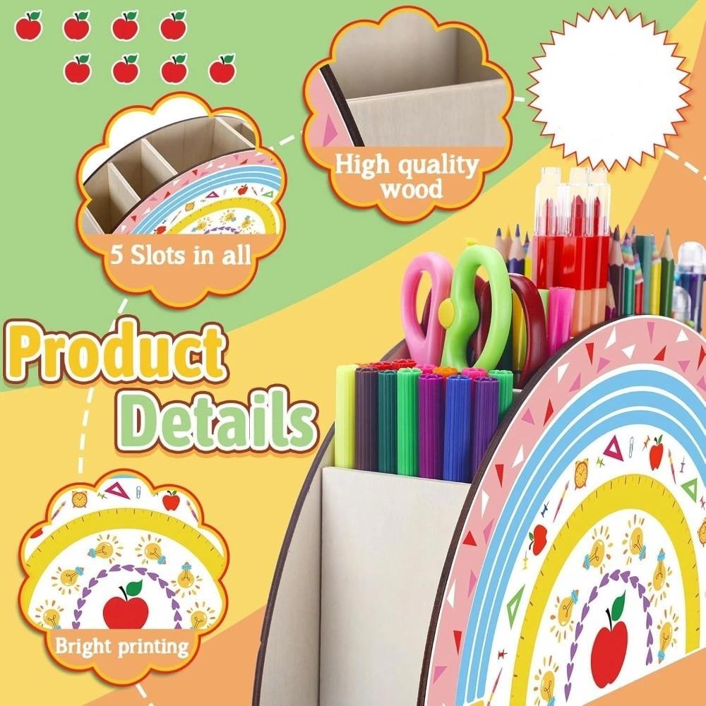 Wooden Rainbow Pencil Holder 5 Slots Decorative Pen Holder  Graduation Season