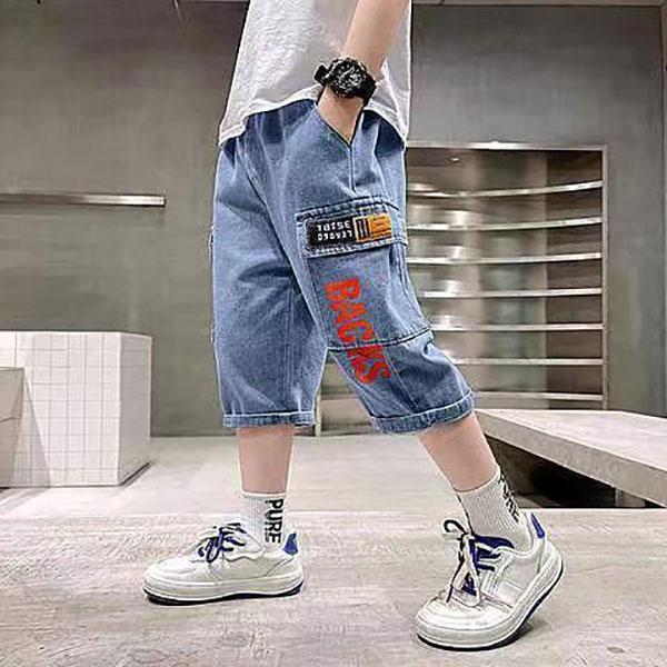 Short en jean pour adolescents de 4 à 10 ans, pantalon d'été doux imprimé lettres, pantalon décontracté pour enfants