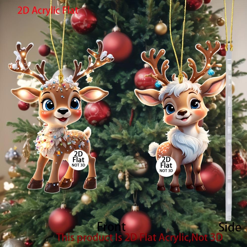 Cute Elk Baby with Christmas Lights Acrylic 2D Flat Pendant Christmas Tree Decoration  Pendant Car Rearview Mirror Pendant Holiday Decoration Pendant