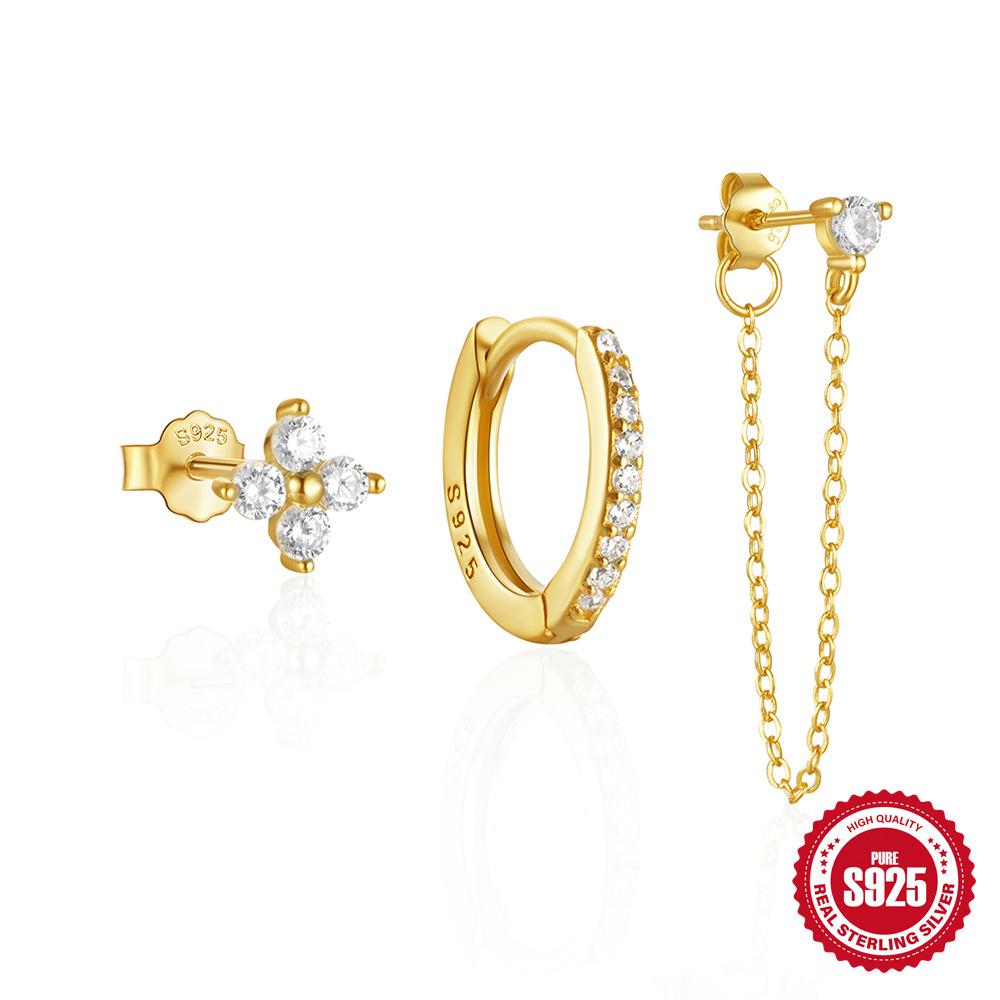 

Набор из 3 стильных многослойных серебряных сережек-цепочек S925 с персонализированными лепестками и цветными бриллиантами Серьги Серьги Серьги 925 Silver