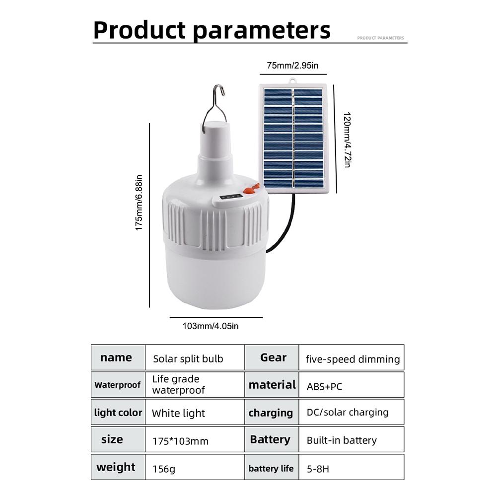 Portable Led Bulb Light IP65 Waterproof Portable Solar Lamp Bulb Solar Panel Outdoor Emergency Light for Camp Tent Night Fishing