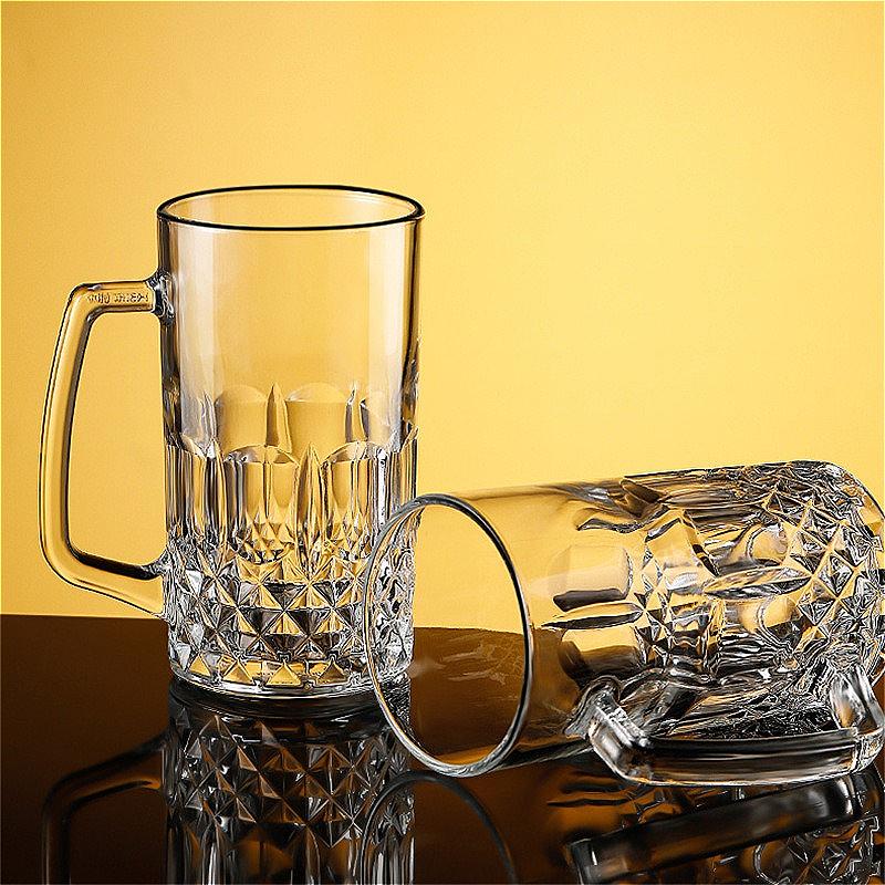 600ml/1000ml Luxury Beer Glass Creative Beer Glass with Handle Relief Water Cup Party Transparent Large Capacity Beverage Cup