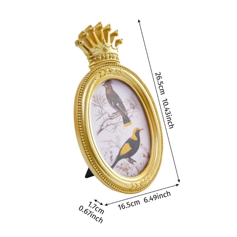 Desktop Photo Frame with Gold-Tone Finish, Ornate Crown Detail, Decorative Resin Picture Frame for Tabletop or Wall Mount Styling