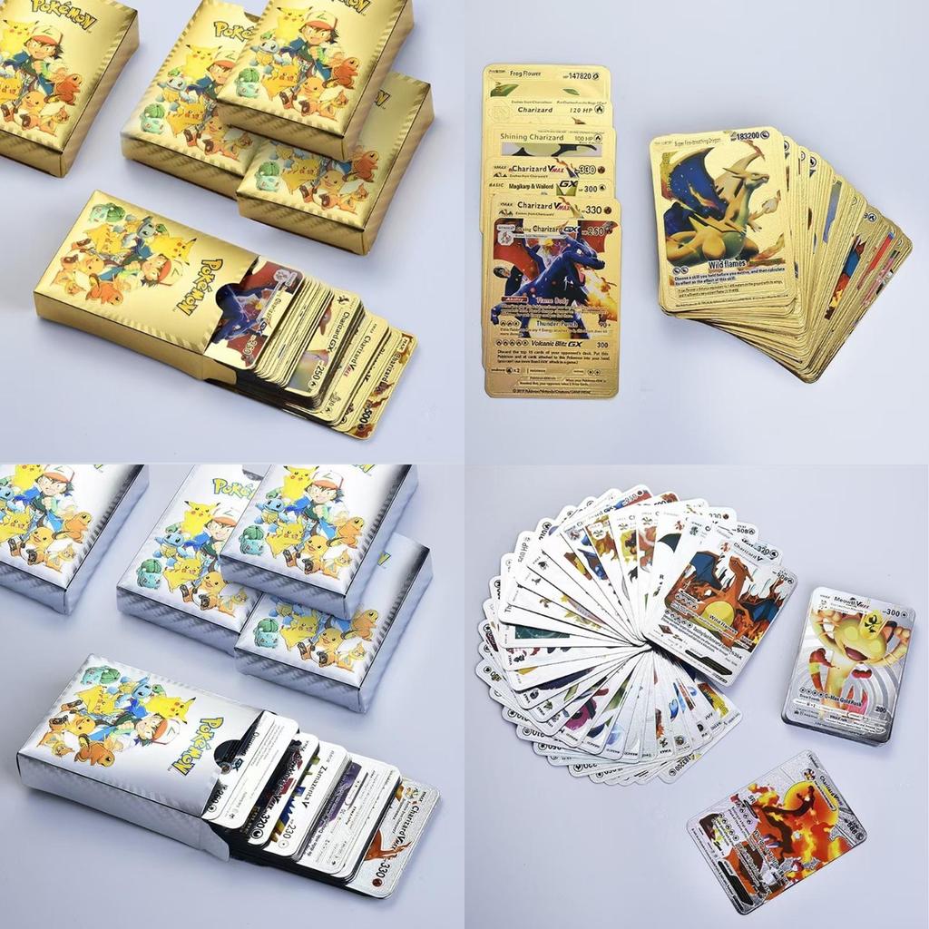 Exquisite Pokemon Cards Metal Gold Energy Card Charizard Pikachu Collection For Kids