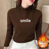 Double-Sided Velvet Long-Sleeve Semi-High Collar Fleece-Lined Women's Base Shirt - Slim Fit, Spring/Autumn Style