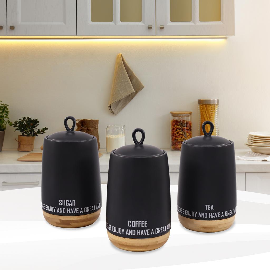 Zestaw 3 pojemników ceramicznych na kawę herbatę i cukier MAESTRO Eco Style MR-20029-03CS
