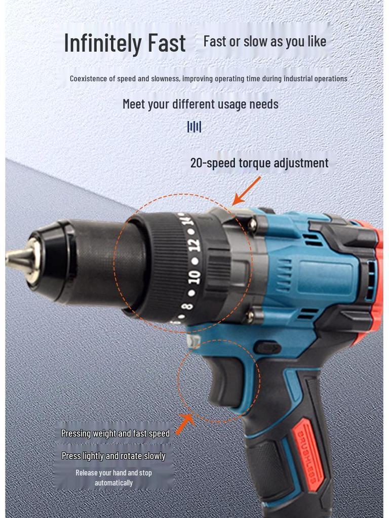 150N High-Torque Rechargeable Brushless Electric Drill with Lithium Battery