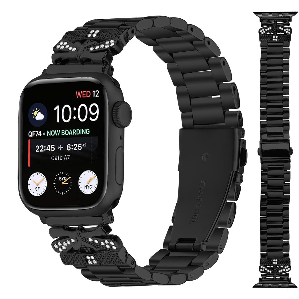 Replacement Strap for Apple Watch Series 10 9 8 7 SE 6 5 4 3 2 1 42mm 41mm 40mm 38mm Butterfly Rhinestones Decor Watch Band