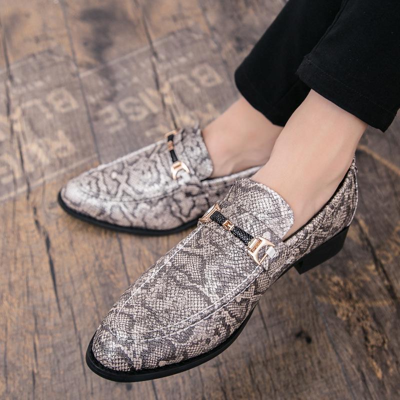 Men's Snake Print Pointed Toe Leather Shoes – Slip-on for Nightclub or Formal Wear