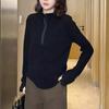 Samt-Kapuzenpullover mit Stehkragen und Reißverschluss in Übergröße für Damen - Schlankmachend, Makelverbergend, Vielseitiger Basisschicht für Herbst/Winter