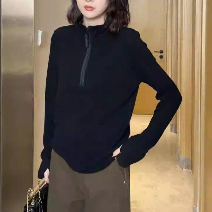 Samt-Kapuzenpullover mit Stehkragen und Reißverschluss in Übergröße für Damen - Schlankmachend, Makelverbergend, Vielseitiger Basisschicht für Herbst/Winter