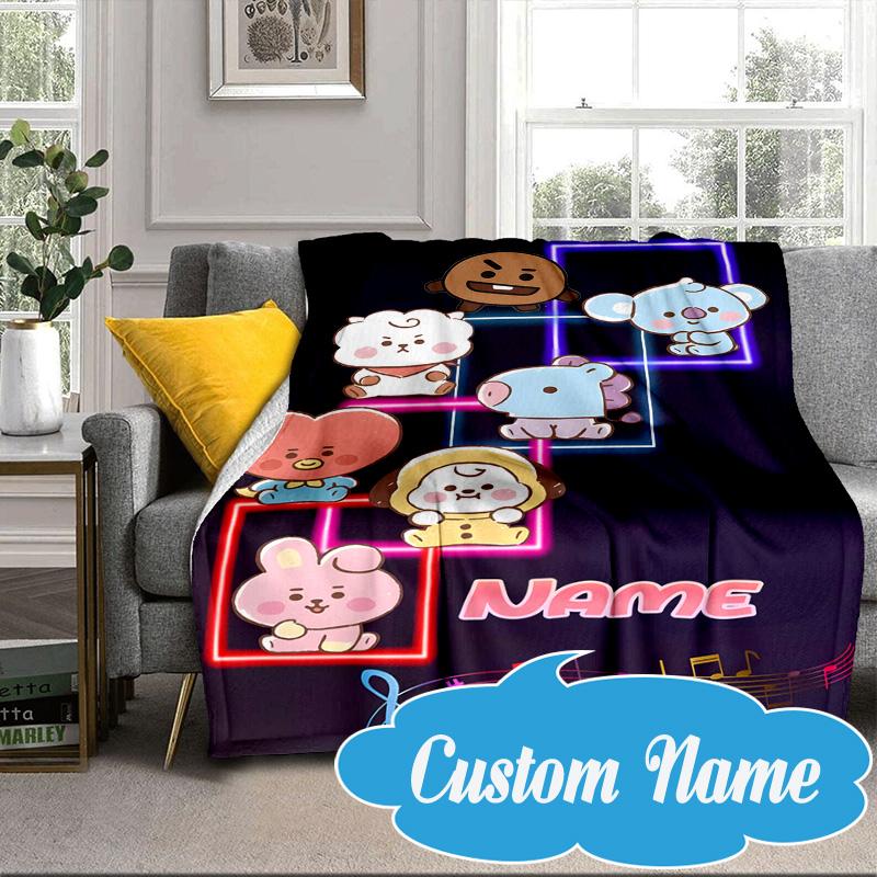 Custom Name Music Friends K-pop Blanket bed sofa Blanket Flannel Blanket for Camping, Hiking, Picnic Essentials,gift for Fan family