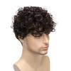 Men Short Curly Black Wigs Daily Cosplay Costume Synthetic Brown Hair With Bangs High Temperature Fiber
