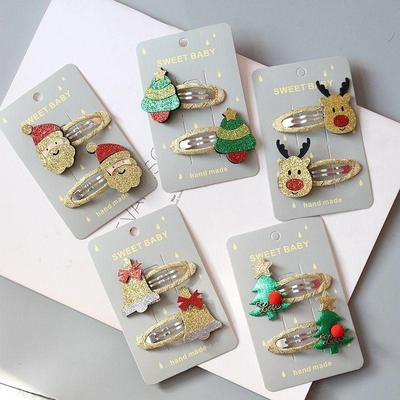 2pcs Girls Cute Christmas Hairpins Hair Clip Cartoon Headwear Kids Barrettes Gift Hair Accessories