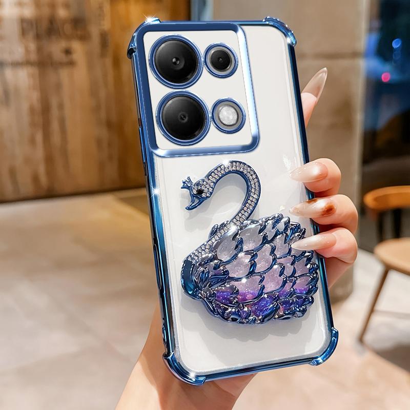 KEYSION Shockproof Plating Phone Case for Redmi Note 13 Pro 4G 13 5G Glitter Jewelled Swan Kickstand Cover for POCO X6 Pro M6 Pro