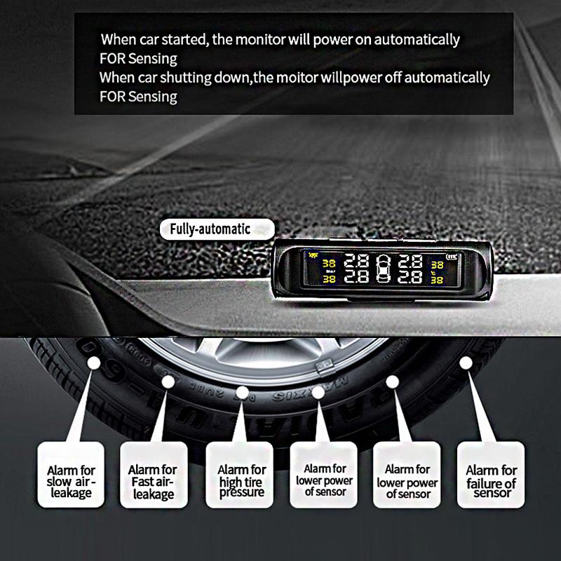 Solar USB Charging Real Time Temperature Monitor TPMS High and Low Tire Pressure Alarm Digital Tire Pressure Monitoring System