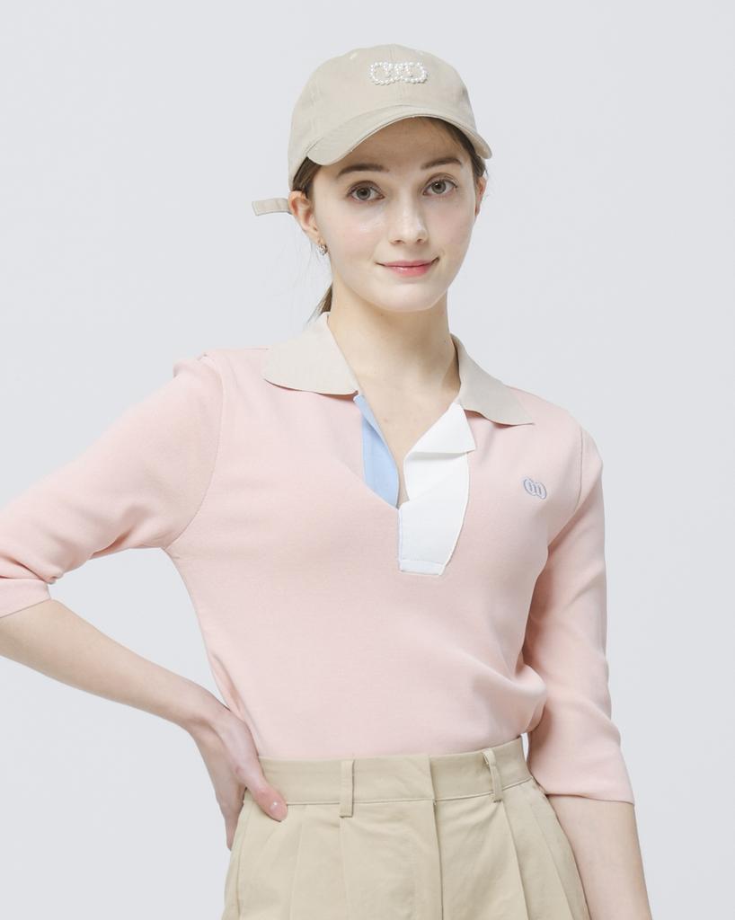 DOYOUKNOWMC 24Ss Golf Cool Touch Open Neck Light Pink Shirt Collar Knit
