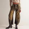 Women Jeans Denim Loose Straight Wide Leg Mid Waist Gradient Color Hip Hop Retro Ankle Length Pockets Soft Breathable Lady Long Pants Trousers