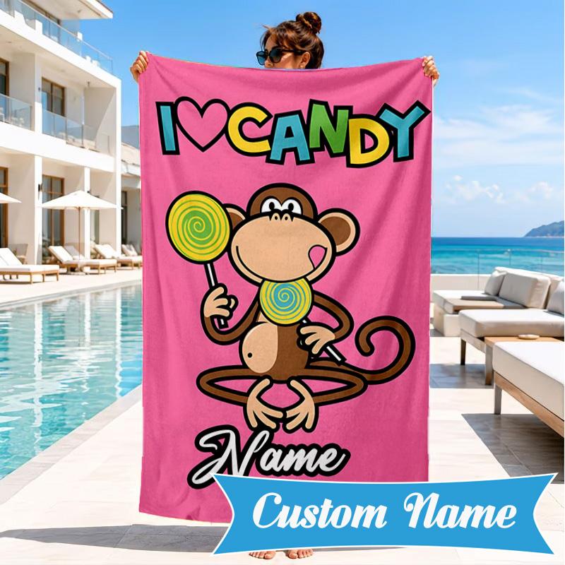 Custom Name Monkey Refuses Listen Heart In Space Adventure Microfiber Beach Towel, Lightweight for Summer Travel, Swimming Pool Fan Gift