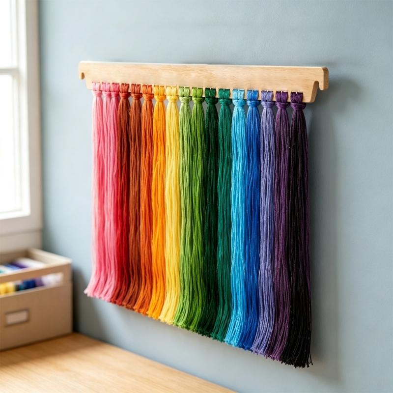 Open Multiple-Slot Embroidery Flosses Organizers Rack in Wood for Visible Thread Access During Crosses-Stitches and Sewing Projects