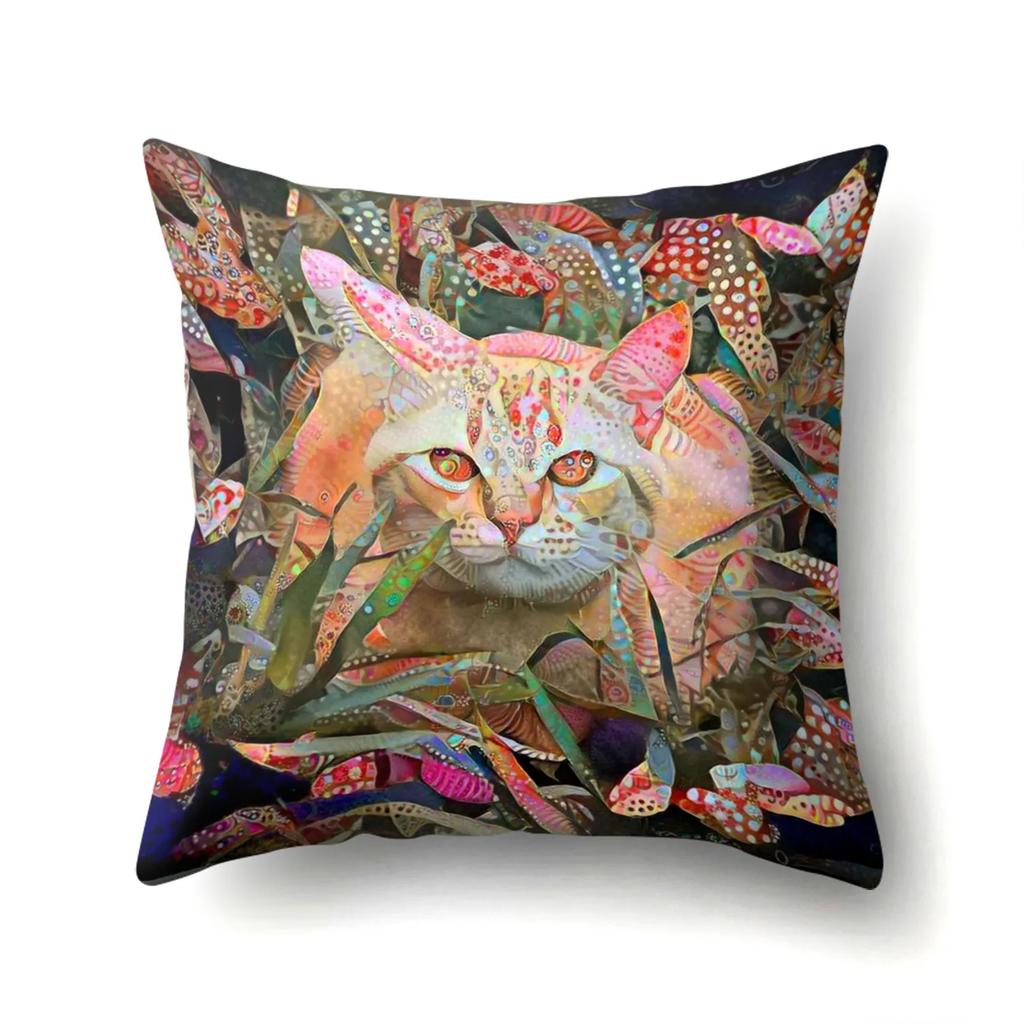 Polyester Überwurfskissenbezug Heimdekoration Überwurfskissen Auto Überwurfskissen Schöner Tier Katze Druck Kissenbezug