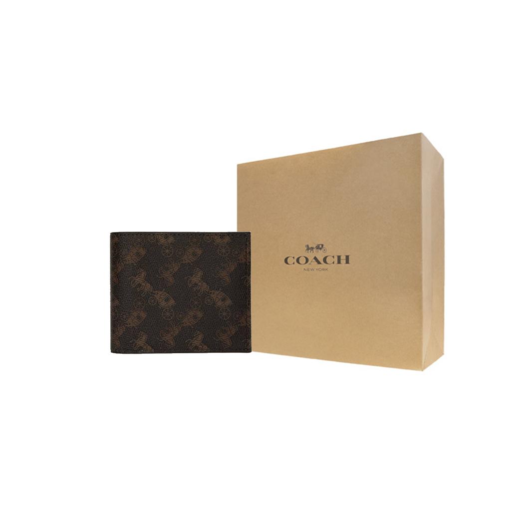 New COACH Billfold Wallet PVC Clutches Wallets Men's Dark Brown 4906-A7U