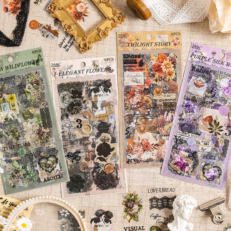 Innisfree Waterproof PET Journal Stickers - Retro Flower Falling Bud Design
