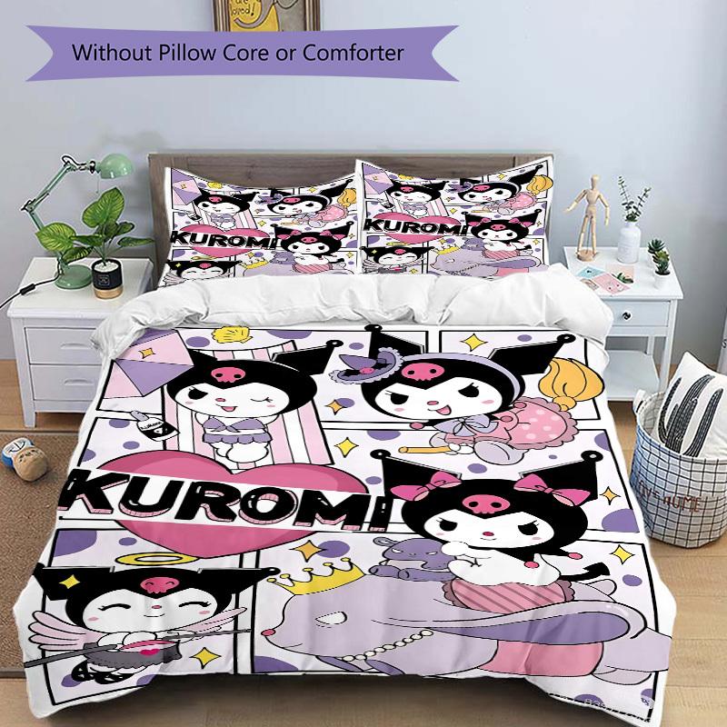 3pcs Kuromi, Character Goods Bedding Set: Perfect for Bedroom or Guest Room. Soft and Comfortable with No Core Included yy251009209