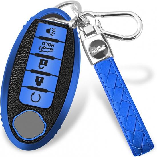 for Nissan 4/5 Button Key Fob Cover, Premium Soft TPU Full Protection Key Case for Altima Rogue Sentra Maxima (5-Button-red)