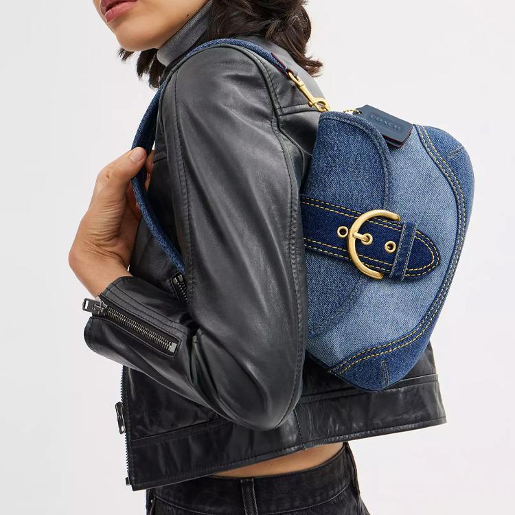 Coach Soho 27 Portafoglio Borsa a Spalla in Tessuto Riciclato e Pelle Minimalista Casual Borsa a Spalla Grande da Donna Blu Denim CR737-B4LJF