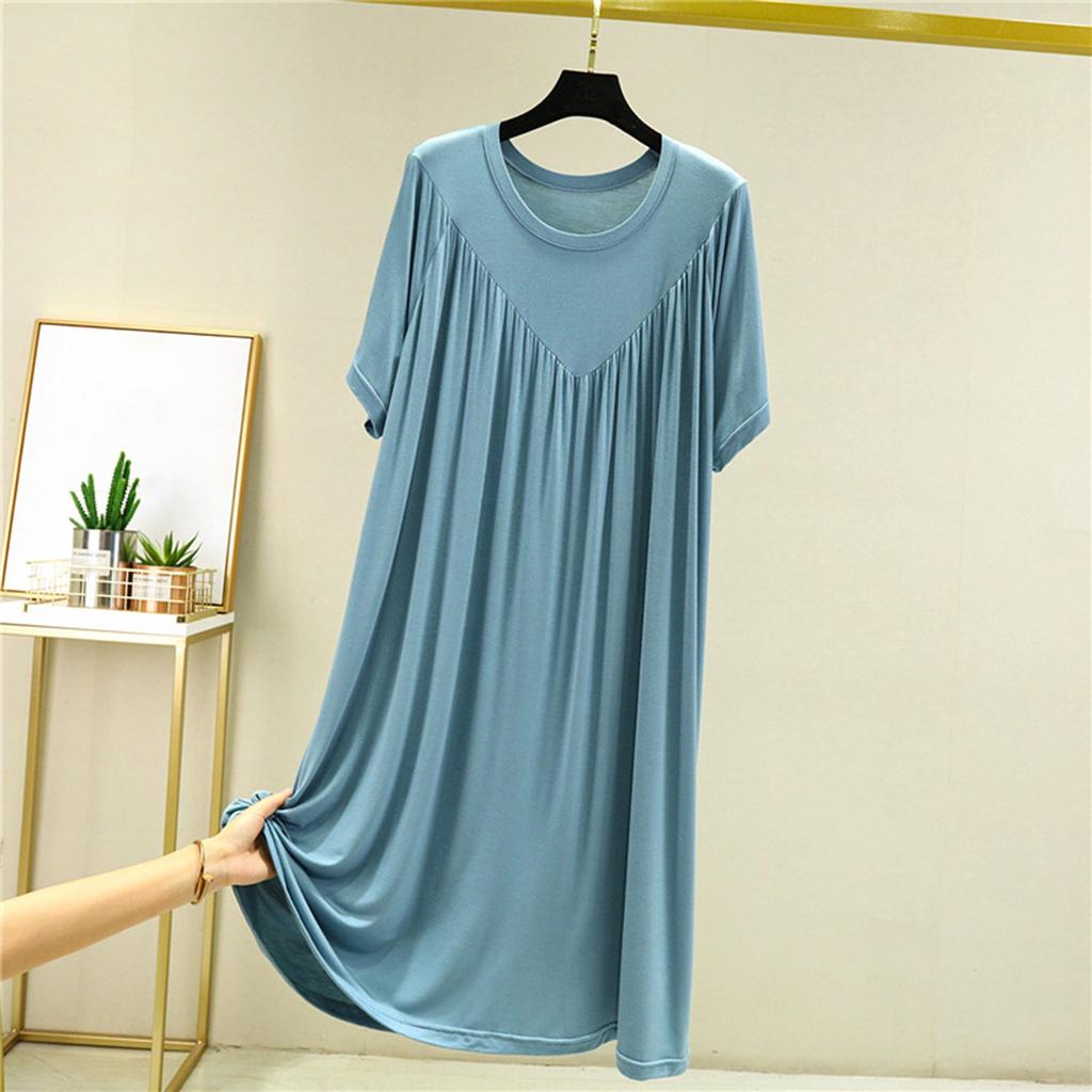 Summer Women's Dress With Long Loose Insole Solid Color Short Seeved Dress Night Dress