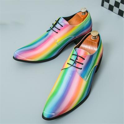 Britain Fashionable Men's Pointed Rainbow Pattern Lace Up Casual Dress Homecoming Shoes Male Formal Wedding Oxfords Footwear