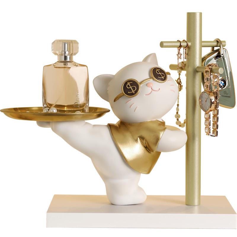Lucky Cat Resin Craft Key Holder for Home Decor & Children's Room Storage