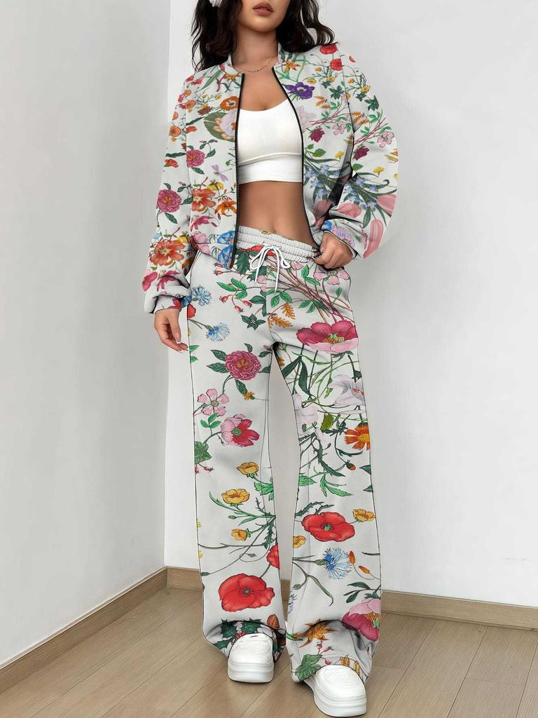 Retro Flower Explosion Autumn and Winter New European and American Women's Clothing Small Daisy Printing Suit Women