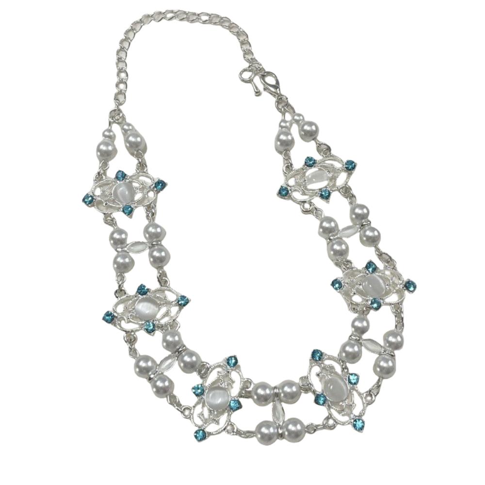 

Sweet Pearl Beads Choker Vintage Pearl Metal Necklace Elegant Double Layer Necklace Party белый