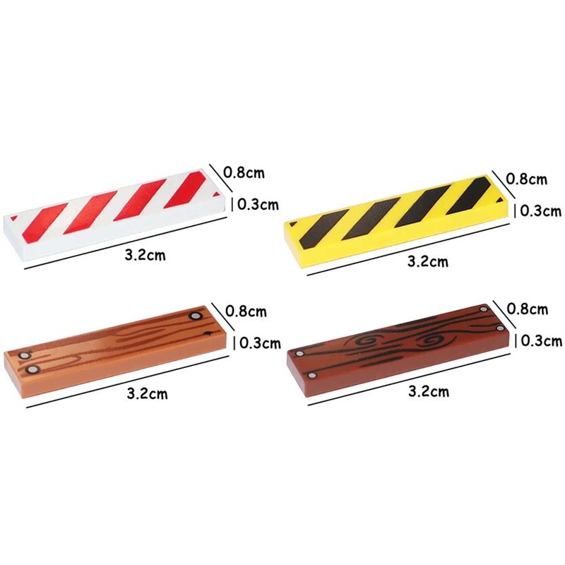Non-Toxic 50Pcs Smooth Printed 1X4 Size 1*4 Assemble Particles 2431 Wood Grain Pattern Traffic Warning Bricks Moc Tile Diy Toy For Kids