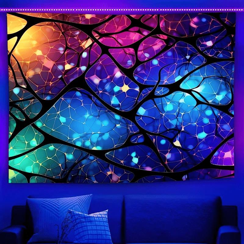 Ultraviolet cosmic vortex luminous tapestry, indoor mood to create atmosphere, psychedelic luminous art, bedroom decoration