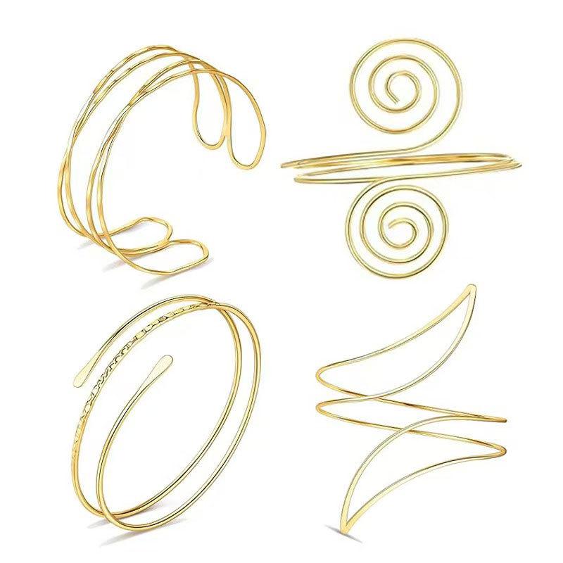 Geometric Metal Arm Bangle Set: Adjustable, Hollow, Exaggerated Design for Women